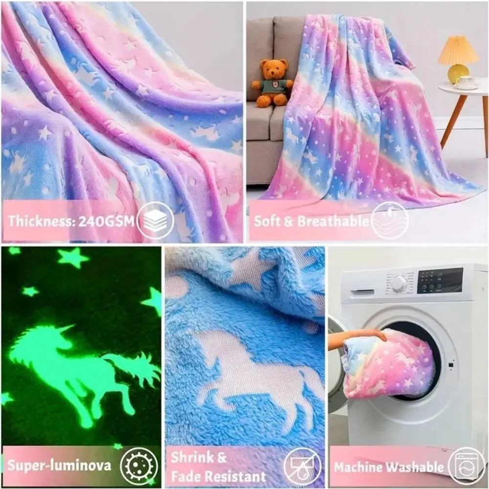 Unicorn glow in the dark throw blanket